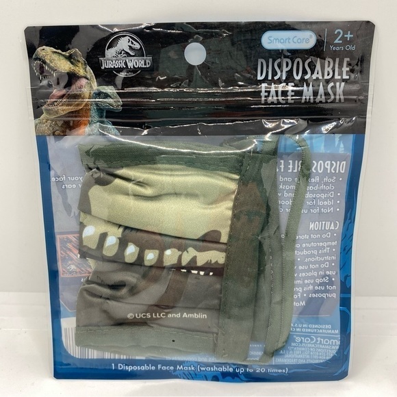 Jurassic World Kids Dinosaur Washable Cloth Face Mask Ages 2+ New In Package - Picture 1 of 10
